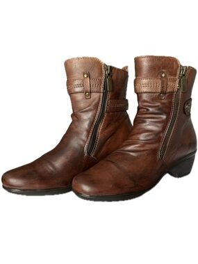 🧥🟤 BLONDO Brown Pleated Ruched Leather Ankle Boots Waterproof Zip Women’s Sz 6.5